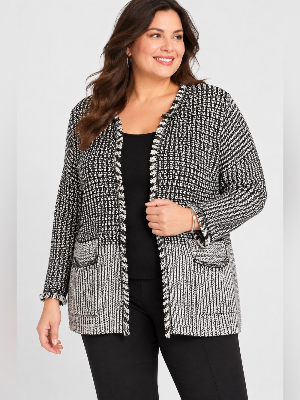 Chico’s Tweed Striped Novelty Cardigan Black White NWT Size 4 XXL Plus Size